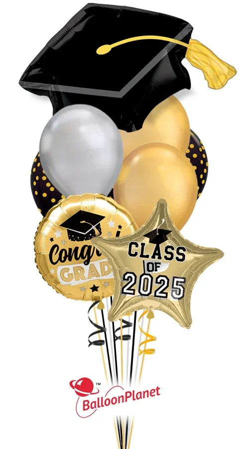 Grad Cap Graduation Balloon Bouquet (9 Balloons)